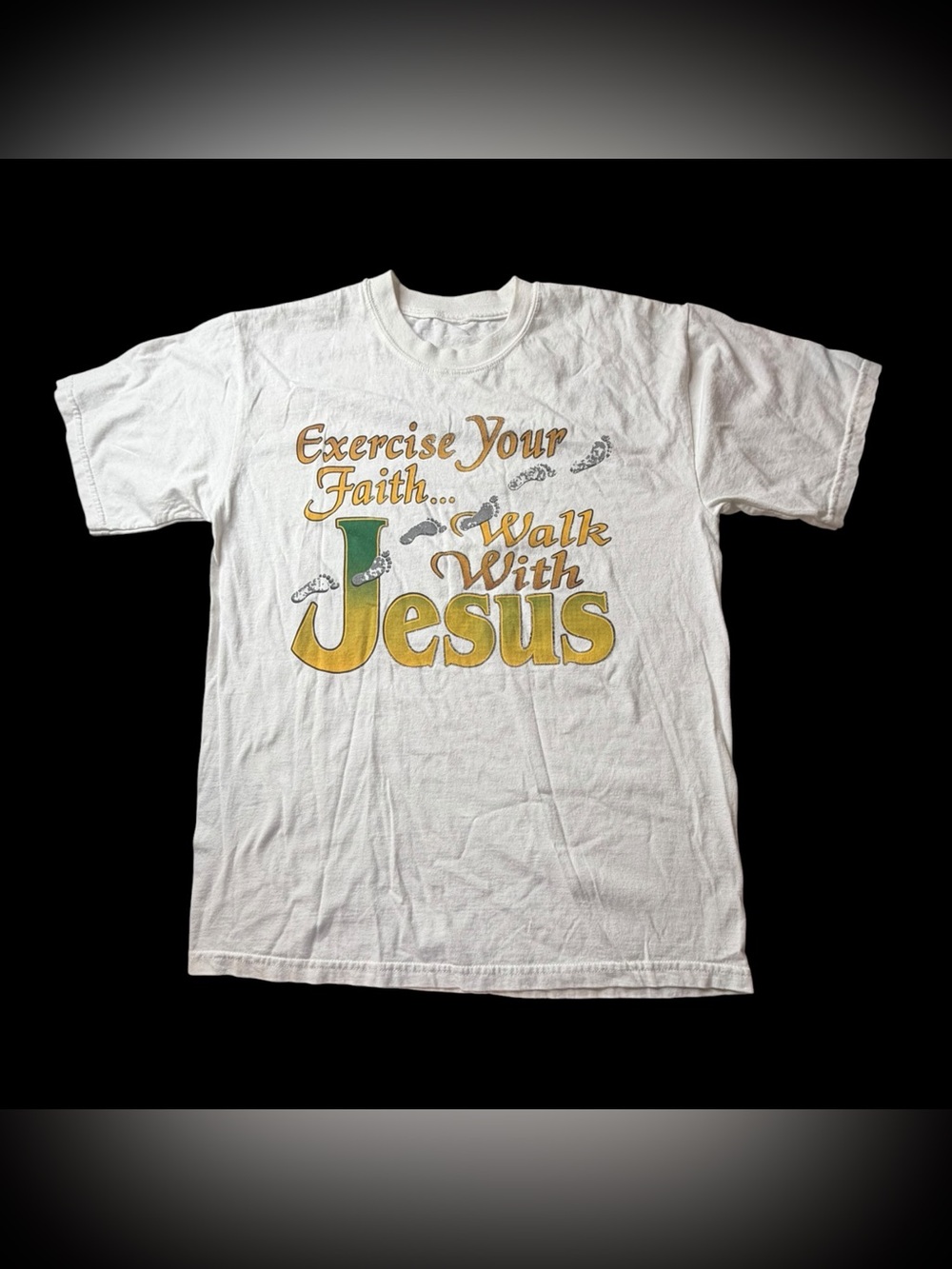 90s Y2K Vintage Exercise Your Faith Walk With Jesus White T-Shirt No Size Tag